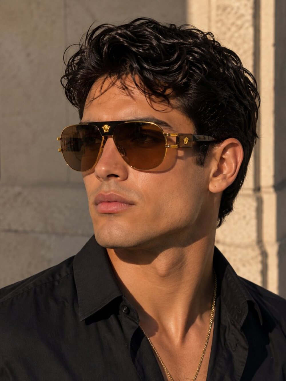 NEW VERSACE VE2252 147073 GOLD DARK BROWN AVIATOR AUTHENTIC SUNGLASSES
